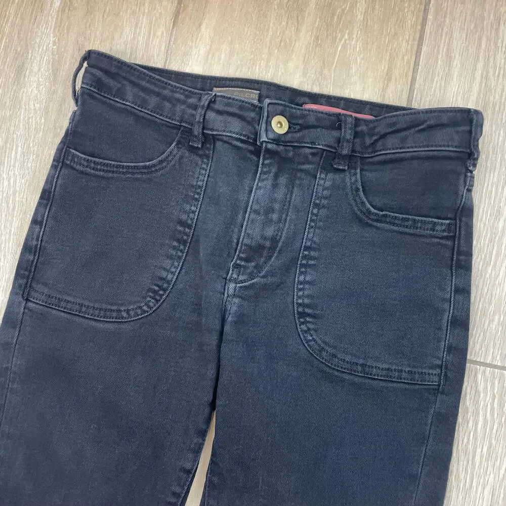 Pilcro The Icon Flare Jeans Women's 27 Black Mid Rise Patch Pocket Denim